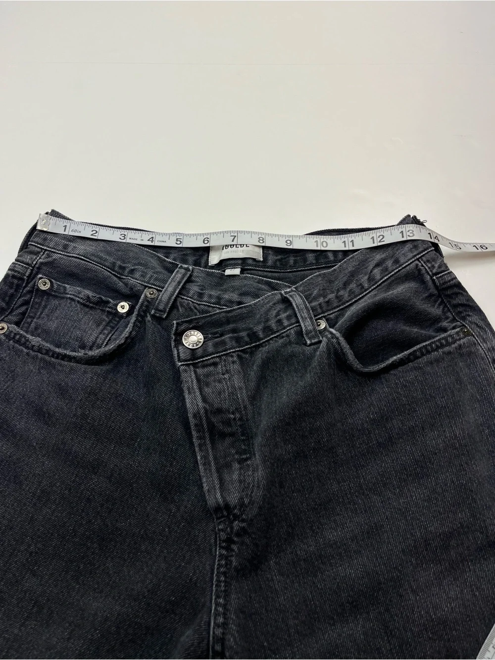 Agolde Criss Cross Denim Jean Asymmetrical Faded Black Pockets‎ Womens Size 27